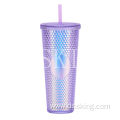 Creative Large Capacity Double Plastic Straw Cup 710ml Durian Cup Portable Diamond Cup